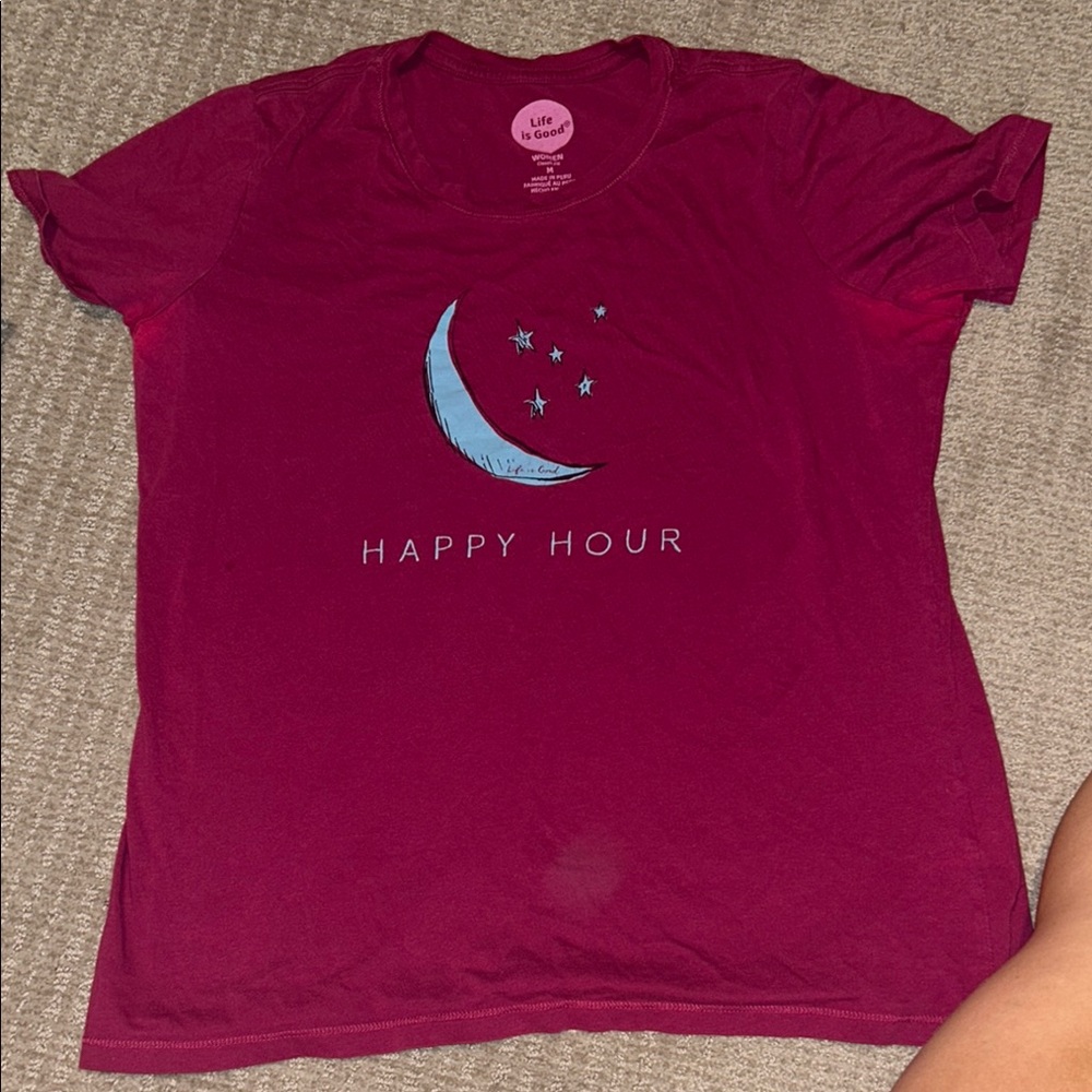 Burgundy Graphic Tee with Moon and Stars